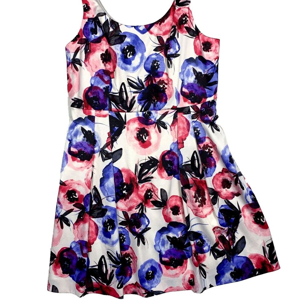 Luxe By Carmen Marc Valvo Dress Womens 16 White Pink Floral Sleeveless Flowers